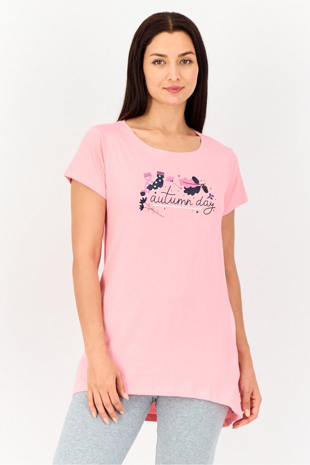 Women Graphic Print Cap Sleeves Pajama Top, Pink