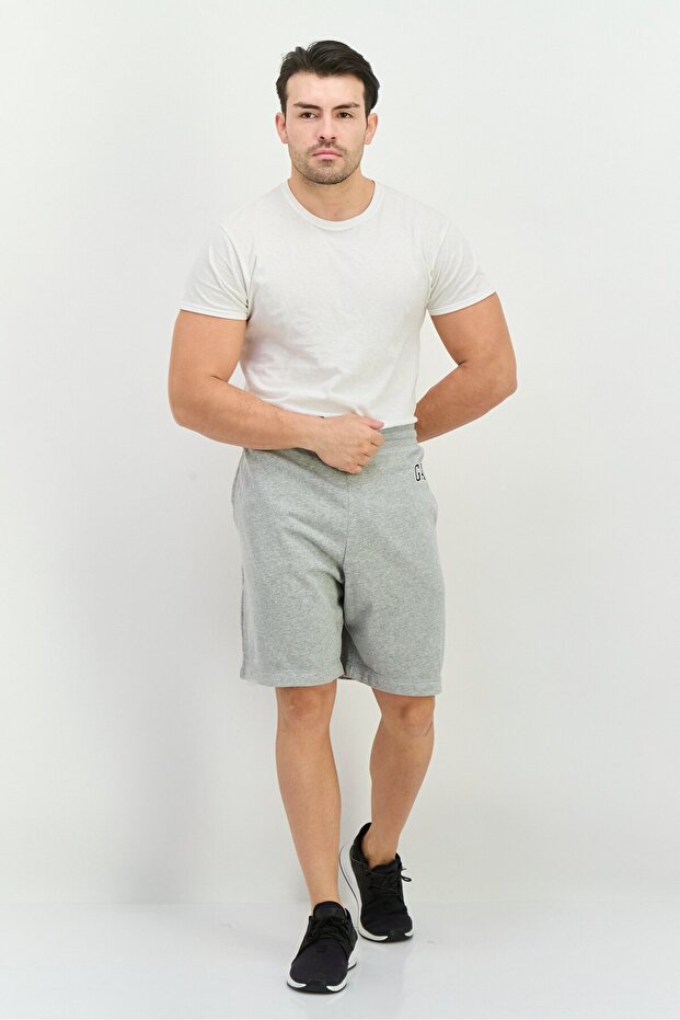 Men Drawstring Embroidered Logo Basic Shorts, Grey - 4