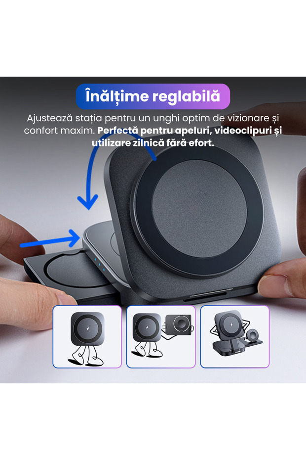 3 in 1 wireless charger, foldable, MagSafe, adjustable, compatible with iPhone, Watch, AirPods, black - 5