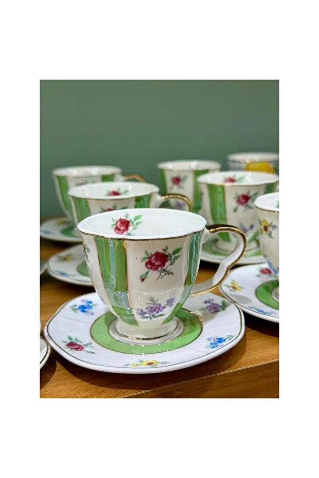 Royking 6-Piece Green Striped Coffee Cup Mskf71