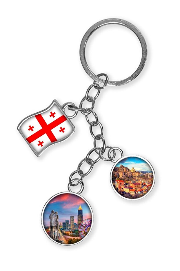 Georgia Triple Epoxy Metal Double Sided Drop Keychain Georgia