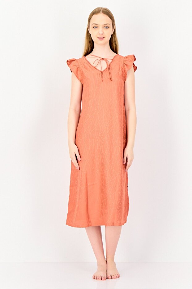 Women Allover Printed Flutter Sleeve Sleeping Dress, Old Rose