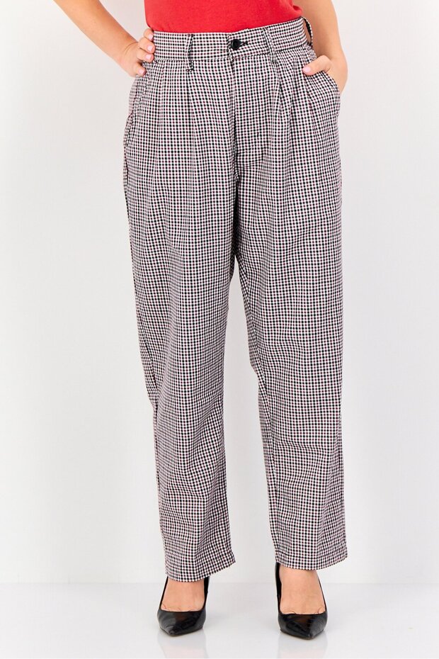 Women Regular Fit Micro Checked Straight Leg Pants, Multicolor