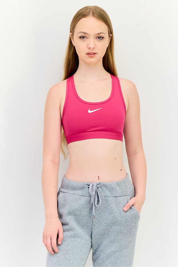 Women Padded Brand Logo Training Sports Bra, Fuchsia