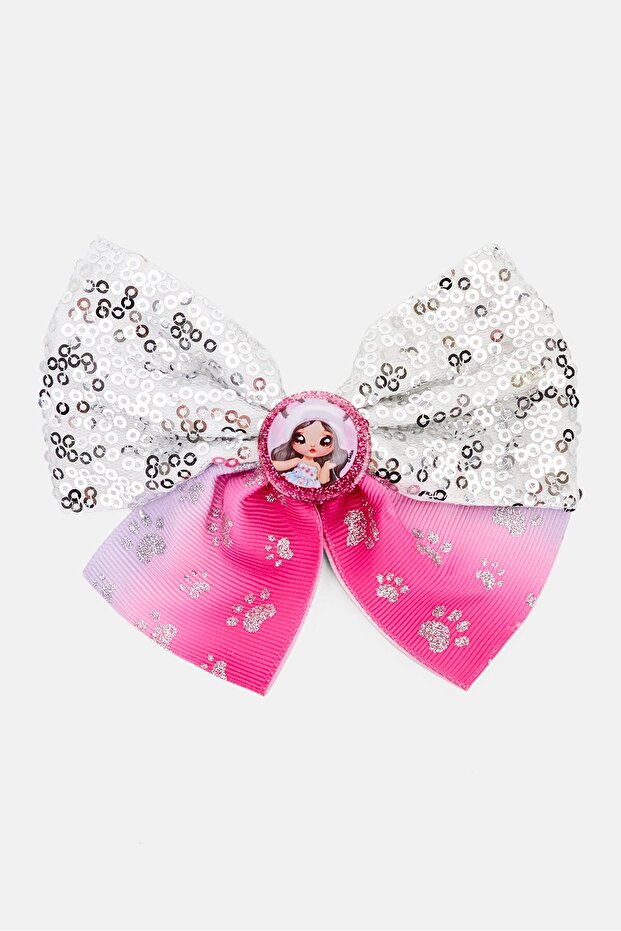 Kids Girl Sequins Hair Bow, Pink/White Combo