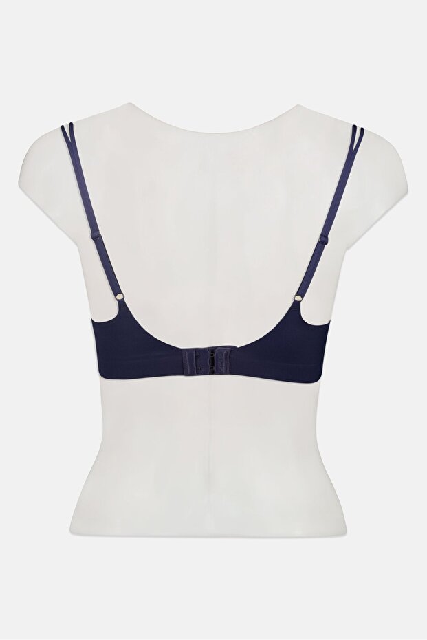 حمالة صدر نسائية مبطنة صلبة مزودة بسلك، لون أزرق داكن - 2