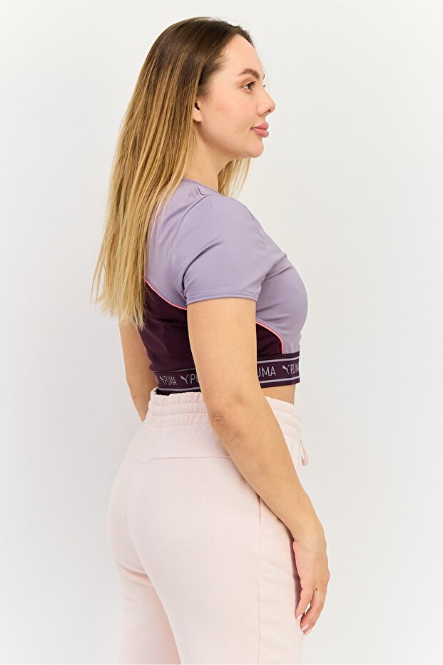 Women Sportswear Fit Short Sleeve Training Crop T-Shirt, Purple - 2