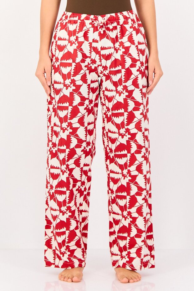 Women Allover Print Drawstring Pajamas, Multicolor