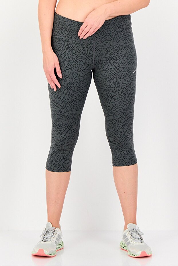 Women Tight Fit Running Capri Leggings, Grey