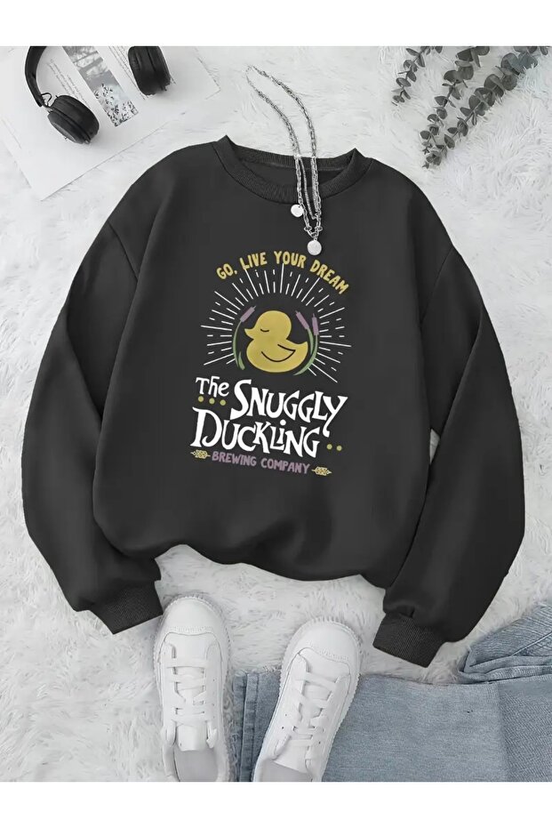 Oversized Unisex Women/Men's Crewneck Sweatshirt with Duck Print