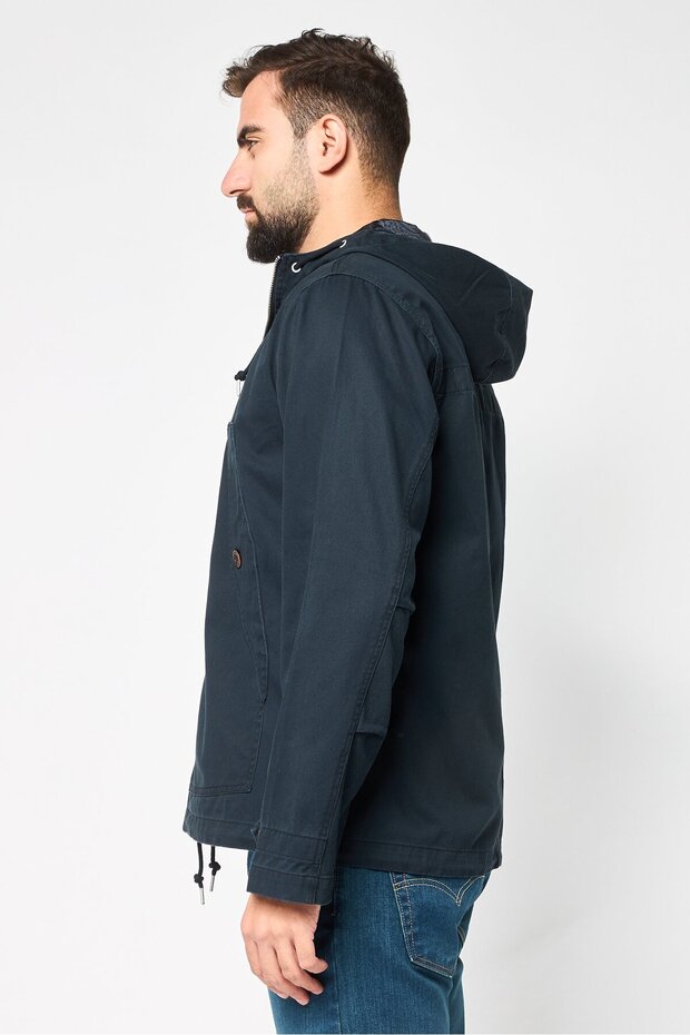 جاكيت جينز رجالي سادة بغطاء رأس ، أزرق داكن - 3
