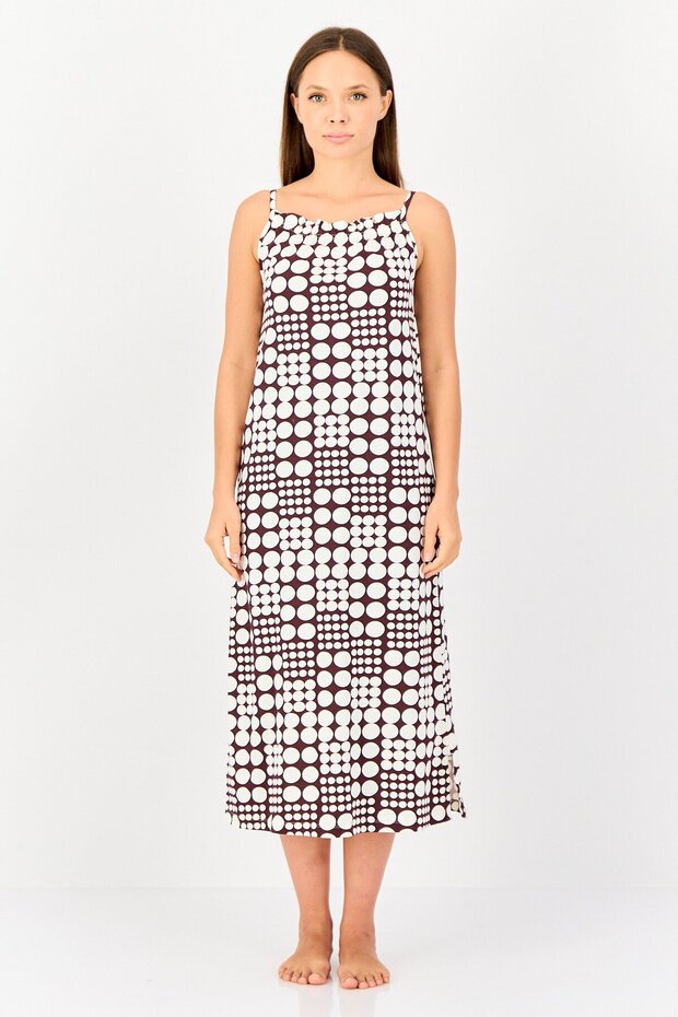 Women Polka Dots Sleeveless Sleeping Dress, Multicolor