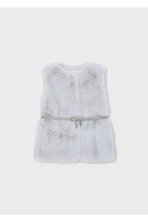 Gray Girl's Belted Fur Vest 4315