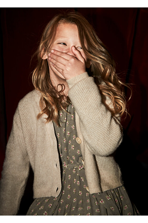 Beige Girls' Buttoned Cardigan 7317