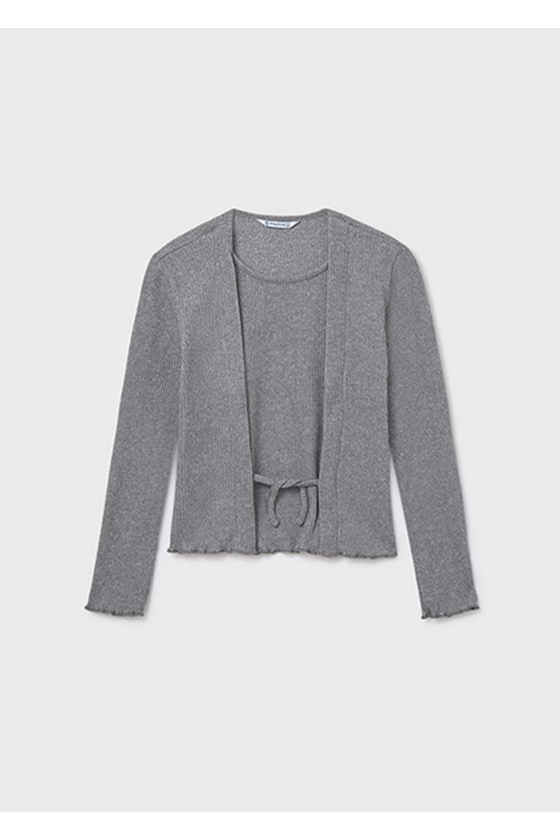 Girl's Tie Front Knitted Sweater - Gray