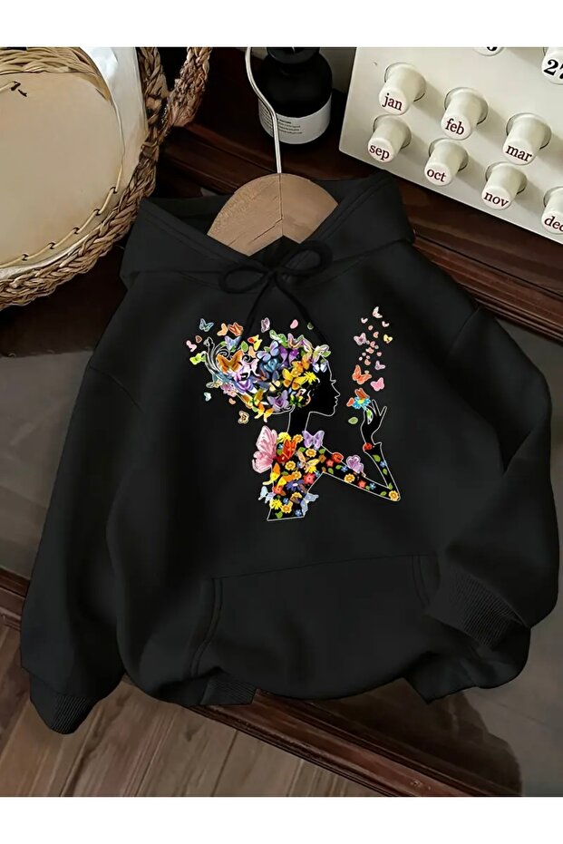 Oversized Unisex Women'S/Men's Hoodie Sweatshirt with Butterfly Print