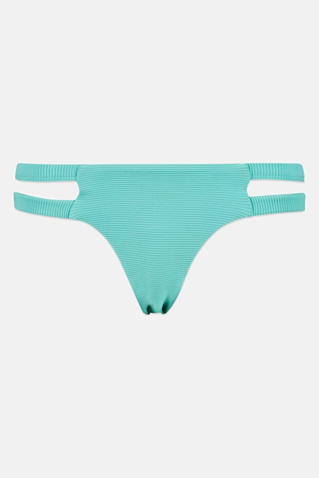 Women High Leg Ribbed Bikini Bottom, Sea Green