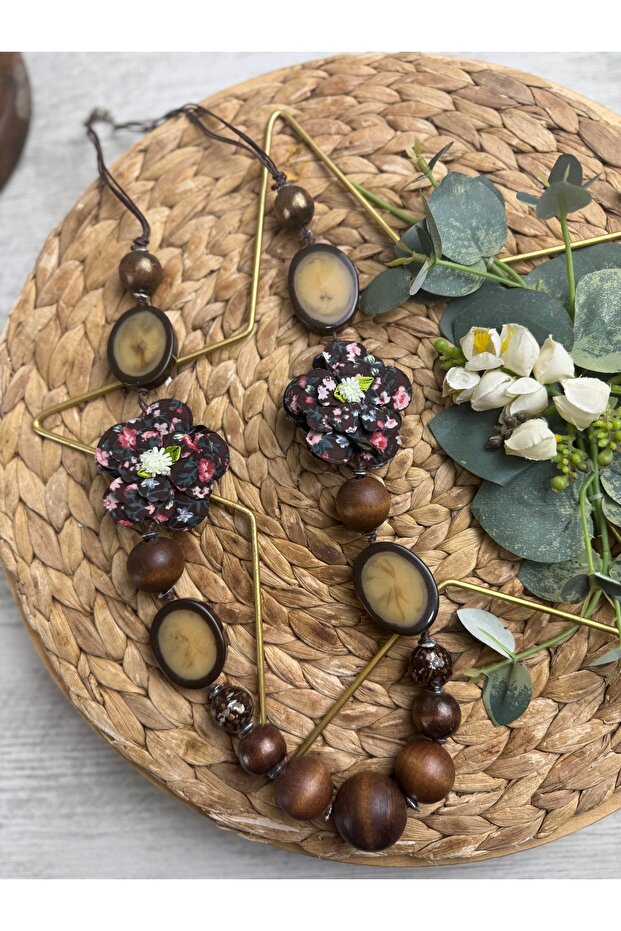 Kahve uzun çiçekli tasarım kolye - 3