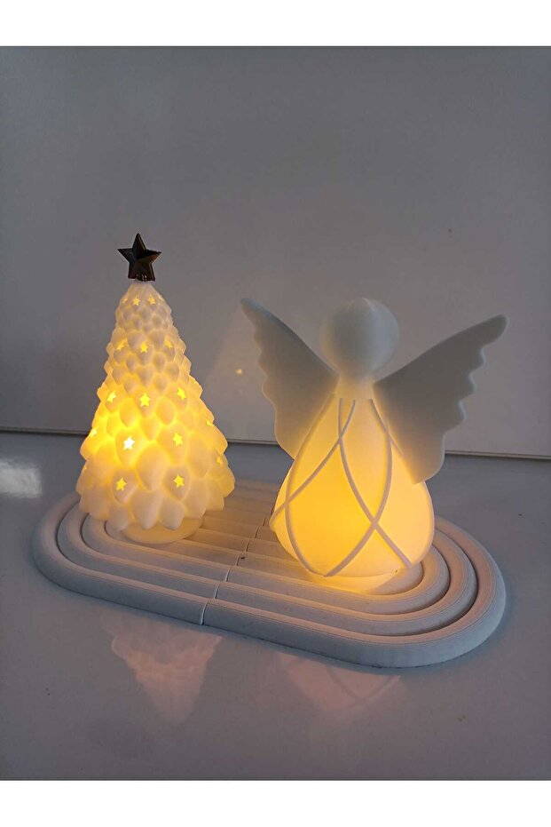 Ledli Yılbaşı Ağacı Ve Melek 2 li Set 10-12 cm [2 Adet Led Mum Dahildir] - 3