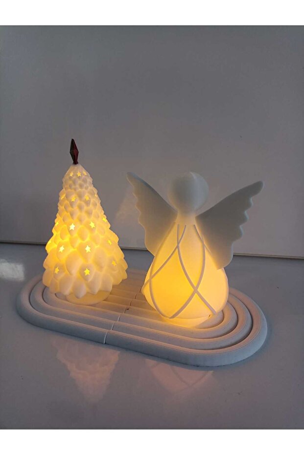 Ledli Yılbaşı Ağacı Ve Melek 2 li Set 10-12 cm [2 Adet Led Mum Dahildir] - 2
