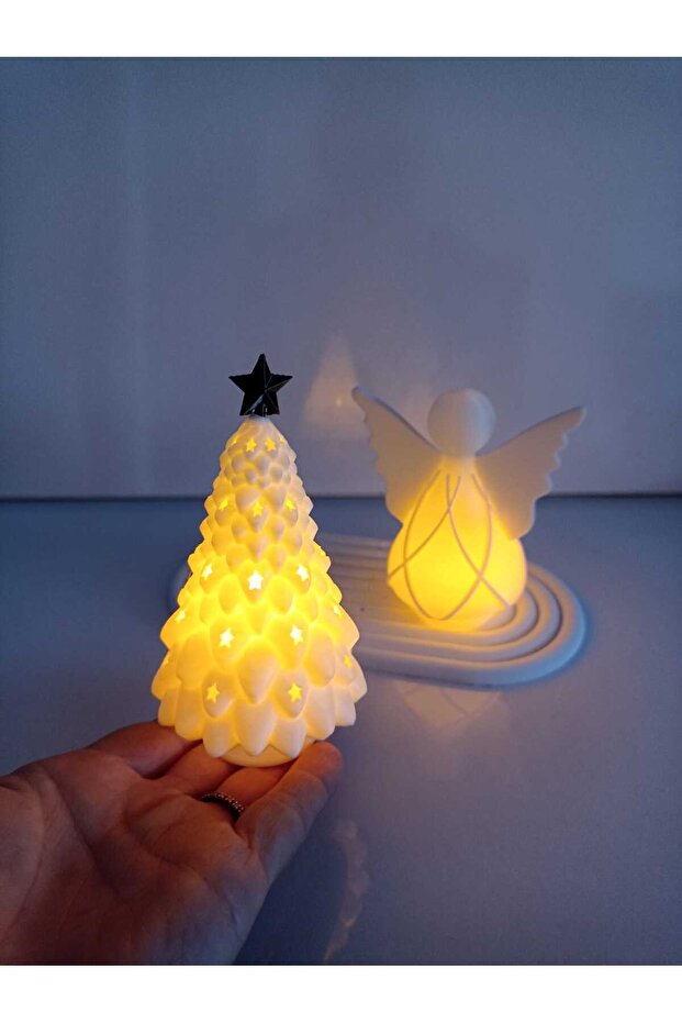 Ledli Yılbaşı Ağacı Ve Melek 2 li Set 10-12 cm [2 Adet Led Mum Dahildir] - 5