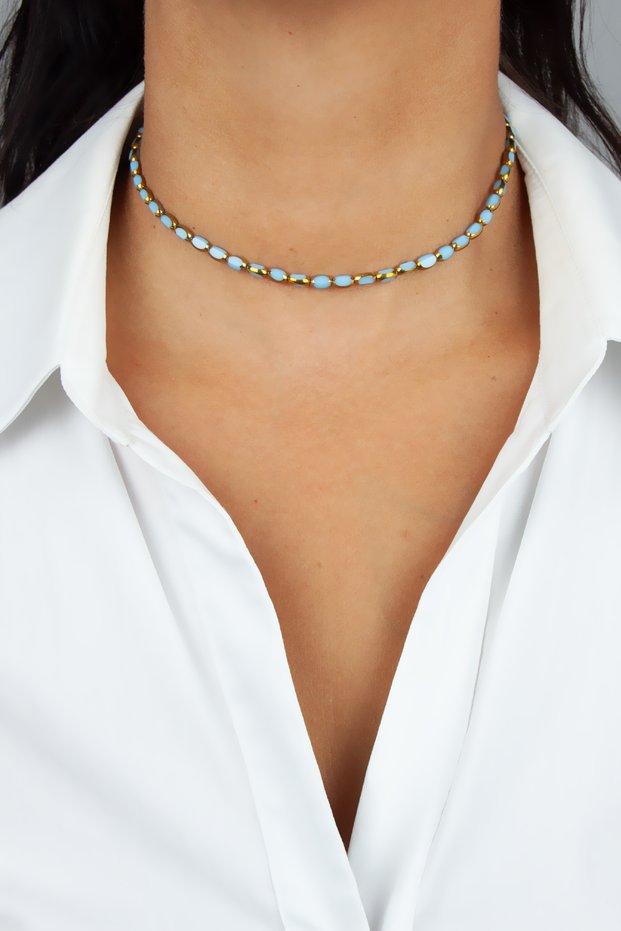 Gold Detail Turquoise Crystal Necklace