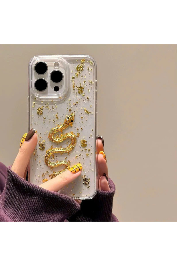 iPhone 16 Pro Max Compatible Double Layer 3D Snake Pattern Transparent and Shock Absorbing Phone Case - 1