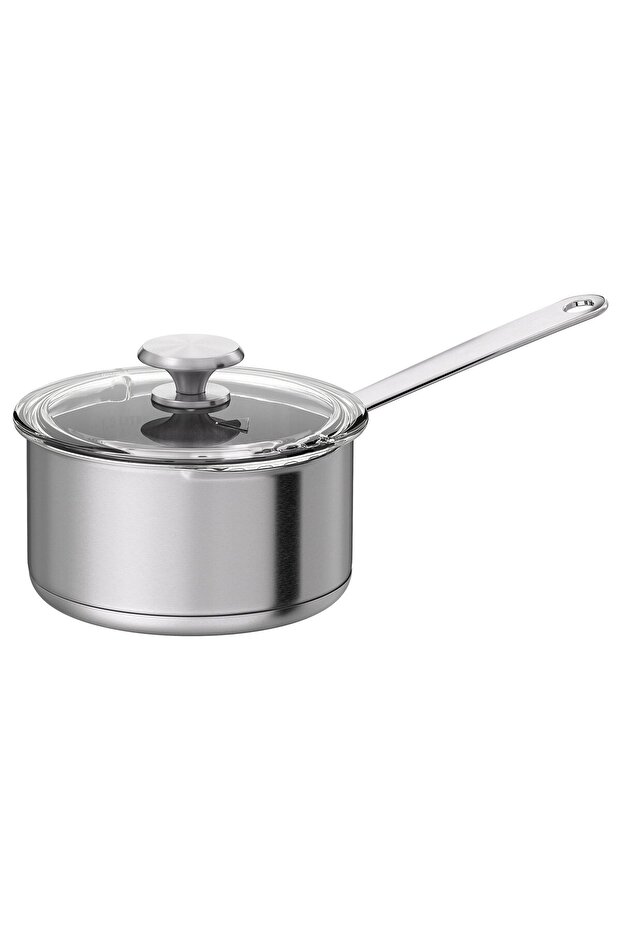HEMKOMST Saucepan with lid, stainless steel/glass, 2 l
