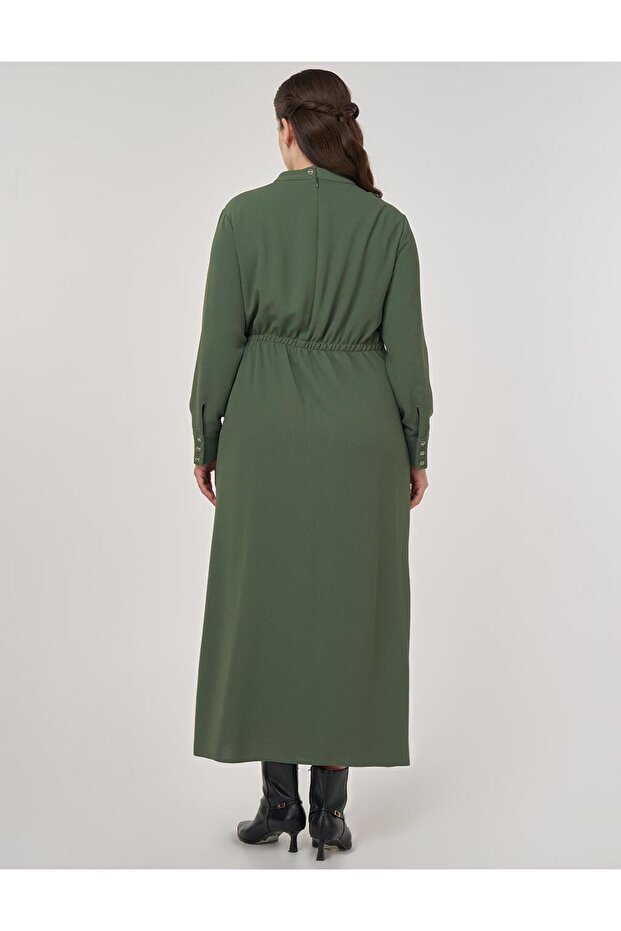 Drapeli Şık Elbise Orman Yeşili - 4