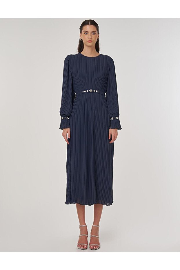 Taş İşlemeli Şık Elbise Antrasit - 2