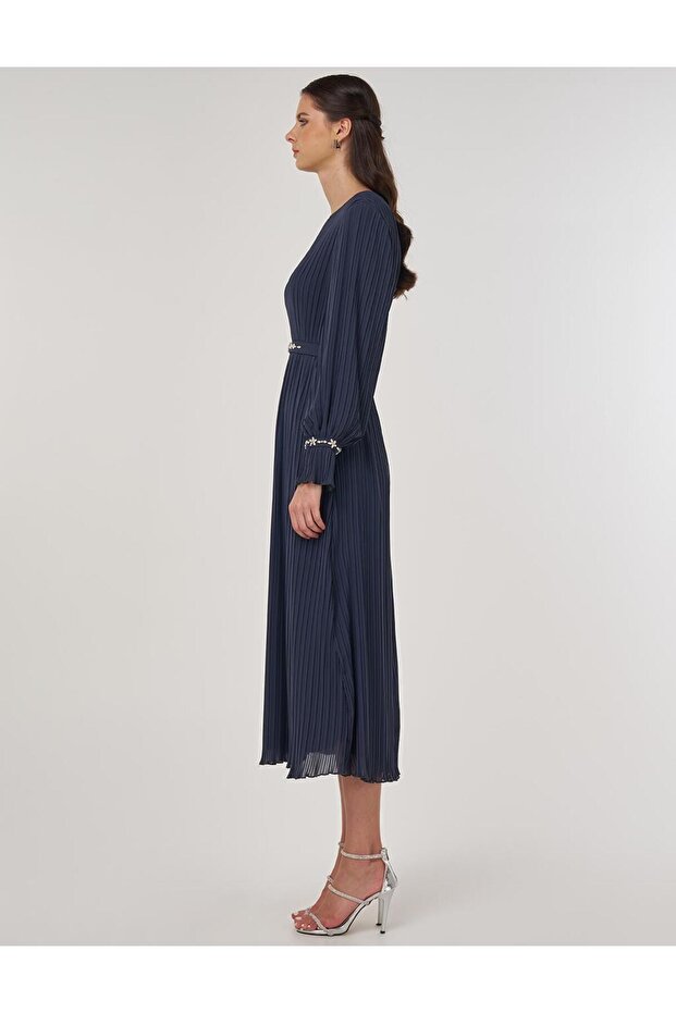 Taş İşlemeli Şık Elbise Antrasit - 3