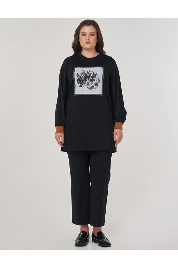 Görsel Baskılı Rayon Sweatshirt Siyah - 2