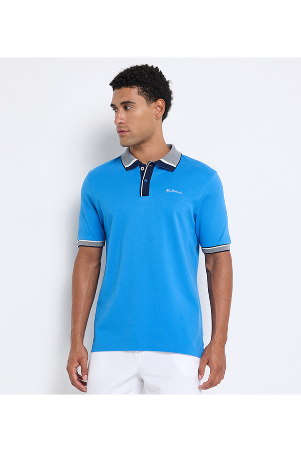 Blue Solid Men Polo T-Shirts