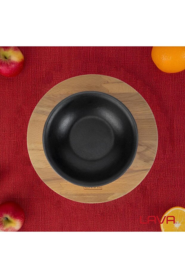 Döküm Yuvarlak Çorba Kasesi ve Kayın Servis Ahşabı. Çap(Ø)14cm. - 7