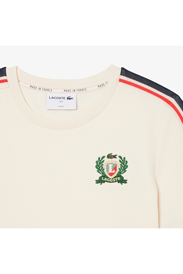 Kadın Slim Fit Bisiklet Yaka Renk Bloklu Krem T-Shirt - 5