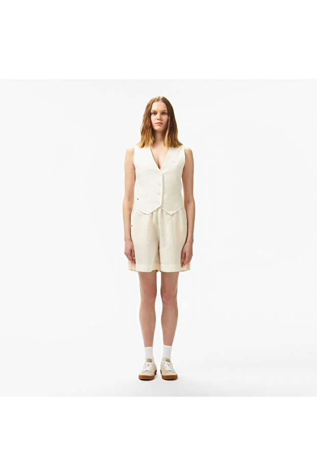 Kadın Slim Fit Kolsuz V Yaka Beyaz Yelek - 4