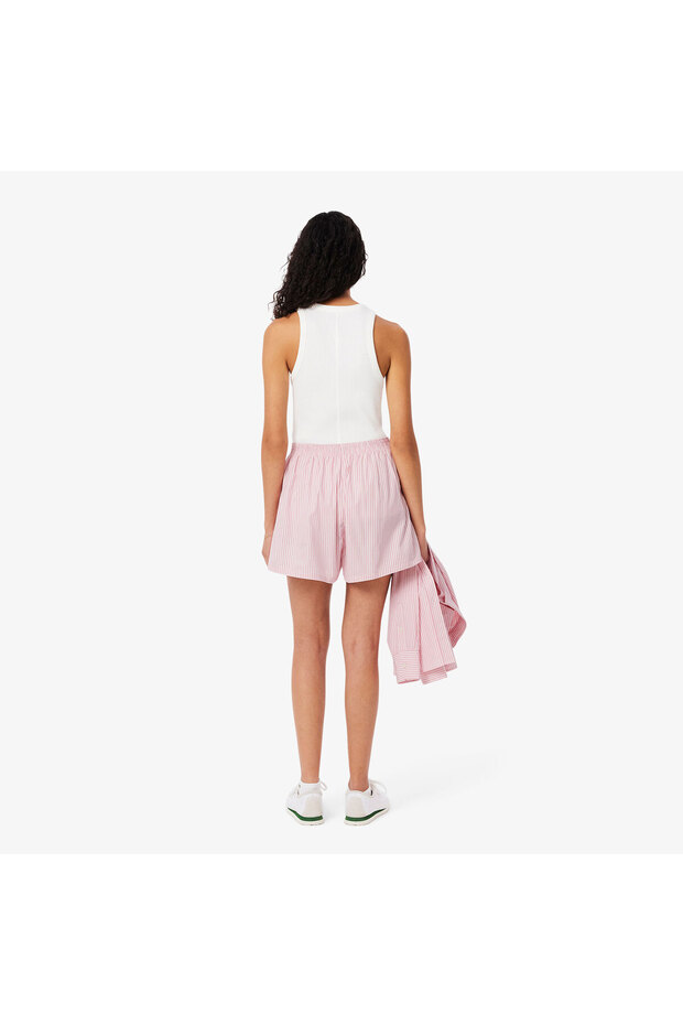 Kadın Loose Fit Çizgili Pembe Şort - 3