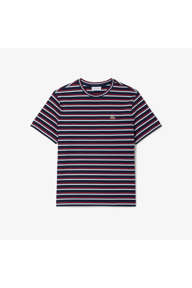 Kadın Regular Fit Bisiklet Yaka Çizgili Lacivert T-Shirt - 4