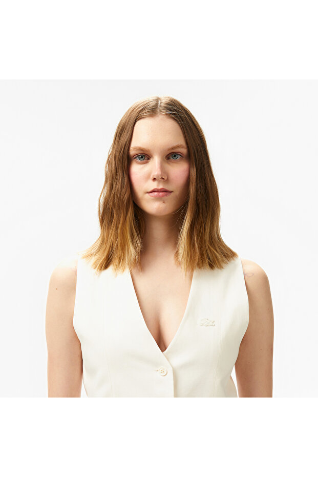 Kadın Slim Fit Kolsuz V Yaka Beyaz Yelek - 2