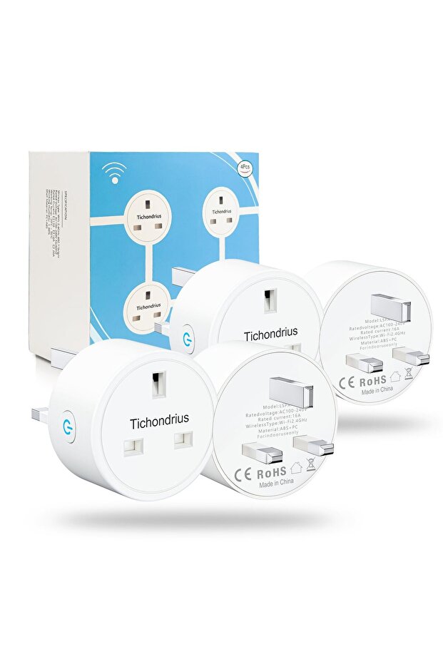 Tichondrius WiFi Smart Plug, 4 Pack 16A Smart Outlet Plug Socket Compatible with Alexa - 1