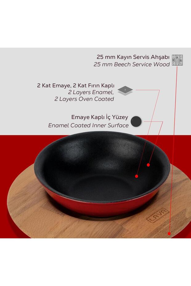Döküm Yuvarlak Çorba Kasesi ve Kayın Servis Ahşabı. Çap(Ø)14cm. - 6