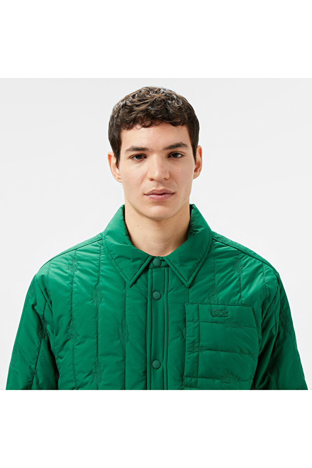 Erkek Relaxed Fit Gömlek Yaka Desenli Yeşil Ceket - 2