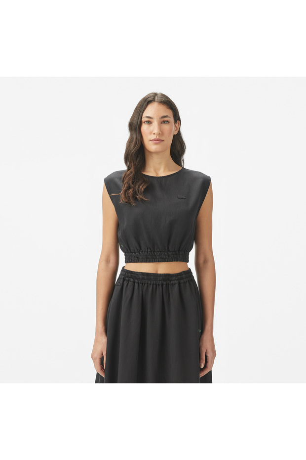 Kadın Regular Fit Kolsuz Bisiklet Yaka Siyah Bluz - 1