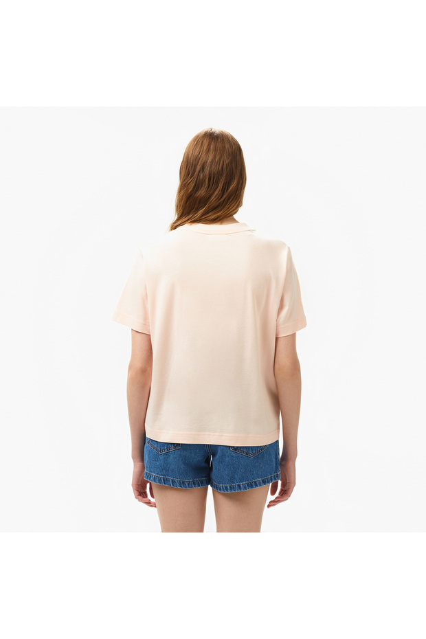 Kadın Loose Fit Bisiklet Yaka Açık Pembe T-Shirt - 3