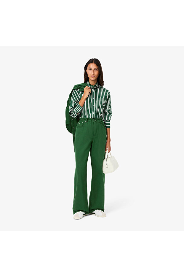 Kadın Wide Leg Denim Yeşil Pantolon - 5