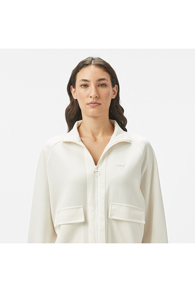 Kadın Loose Fit Fermuarlı Beyaz Sweatshirt - 4