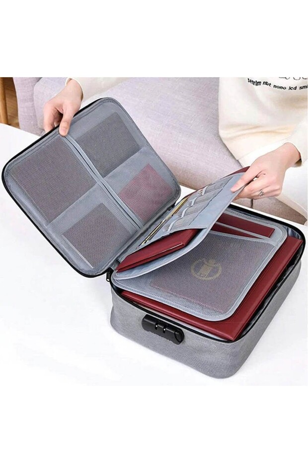 Storage Bag for Documents, Invoices, Cards, with Security Code, Waterproof, 5 Compartments, 3 - 7