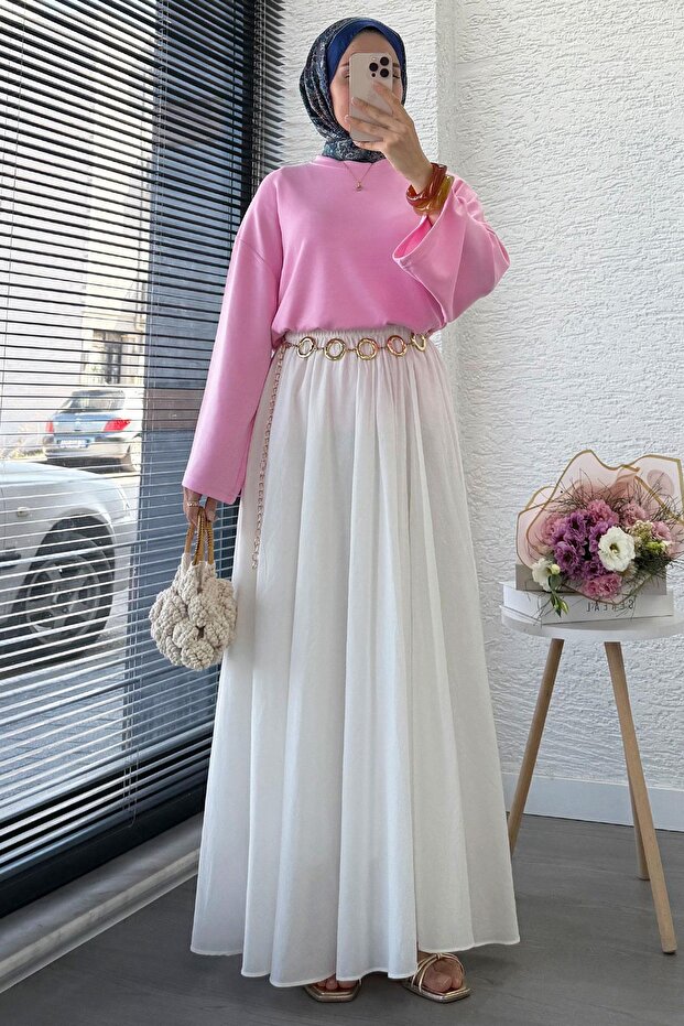 Volan Kol Basic Bluz - Pembe - 4