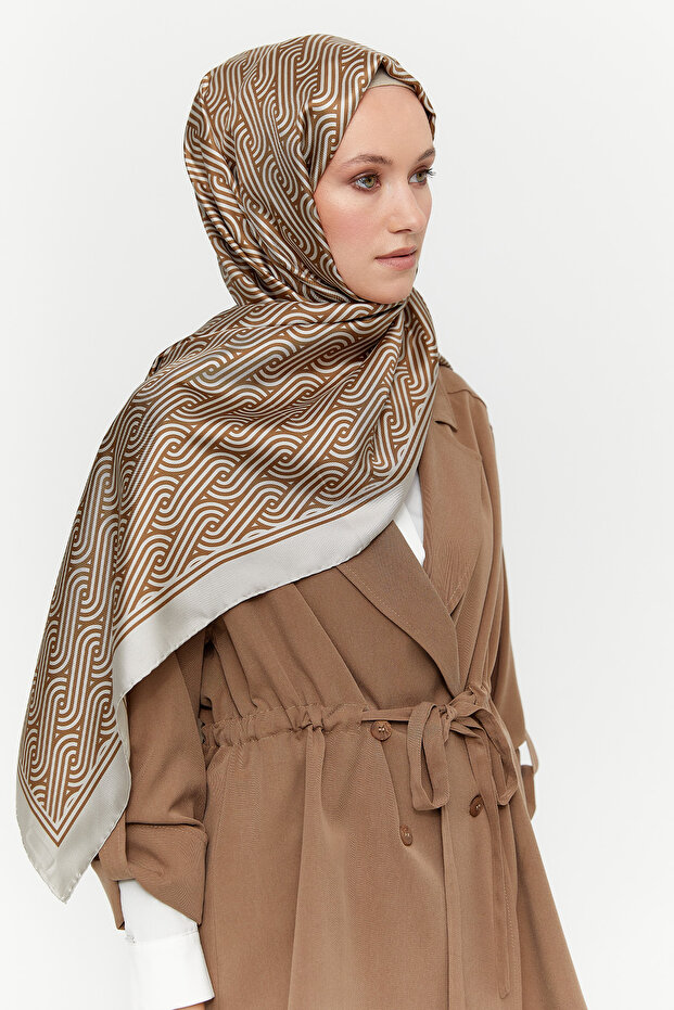 Diyagonal Desenli İpek Şal - 2