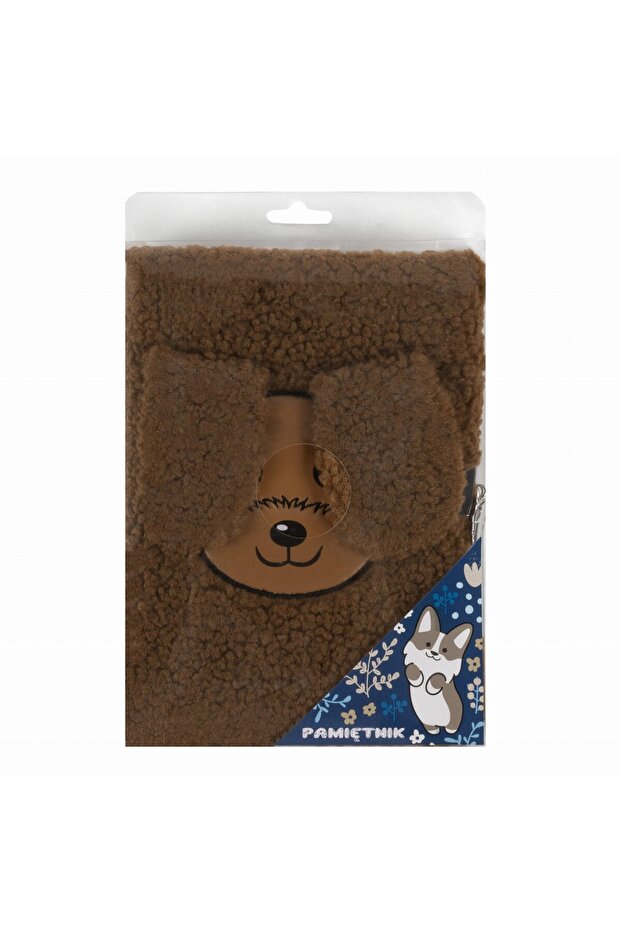 Plush diary puppy pattern, A5, lock, 2 keys, fluffy ears, tail, brown - 8